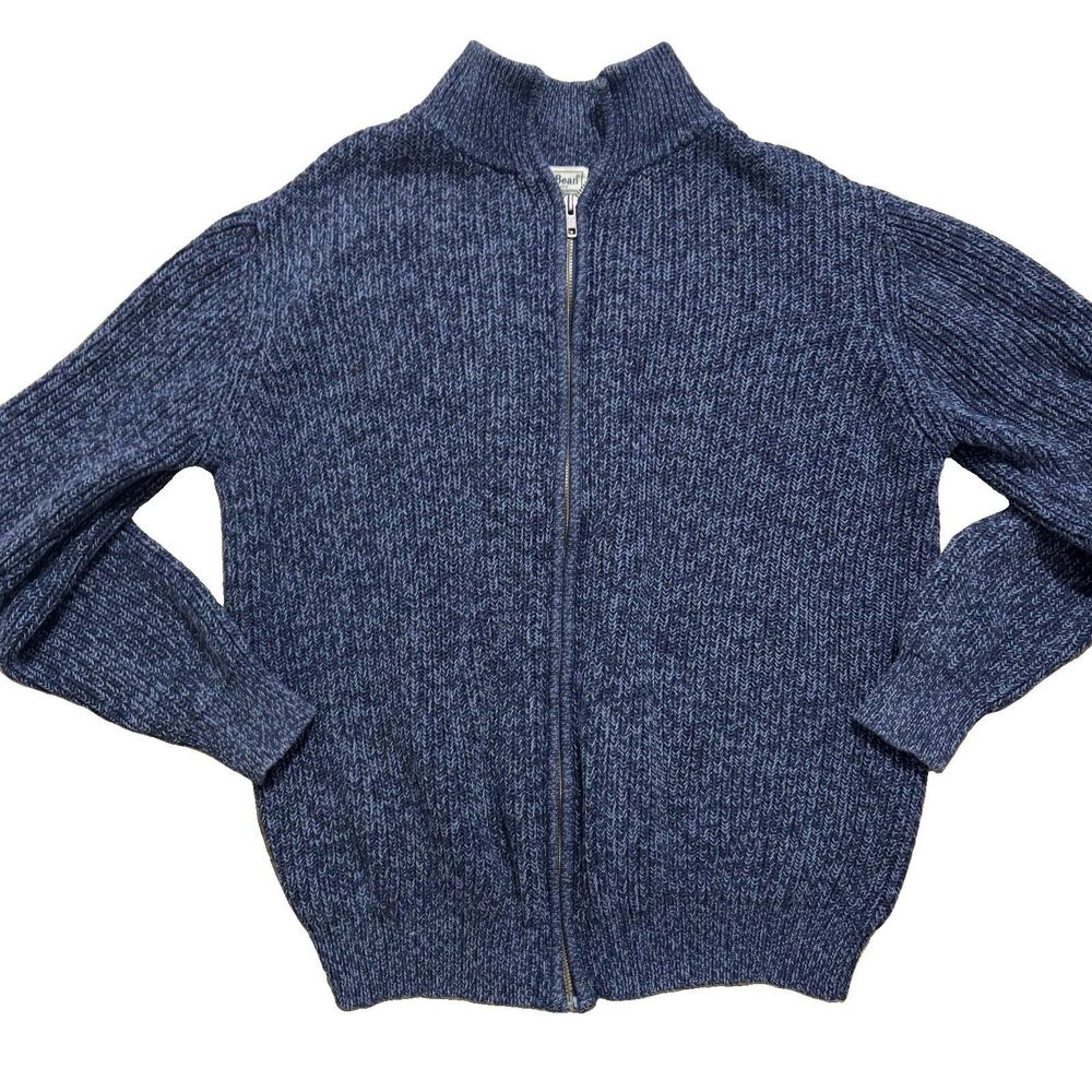 LL Bean Sweater Mens Large Tall Blue Full Zip Cotton Cardigan Heavy Fisherman